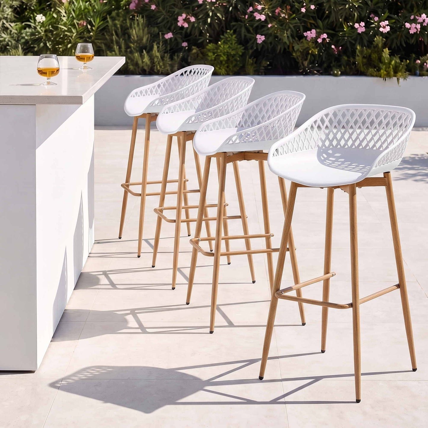 Gardeon 4-Piece Outdoor Bar Stools Plastic Metal Dining Chair Balcony White