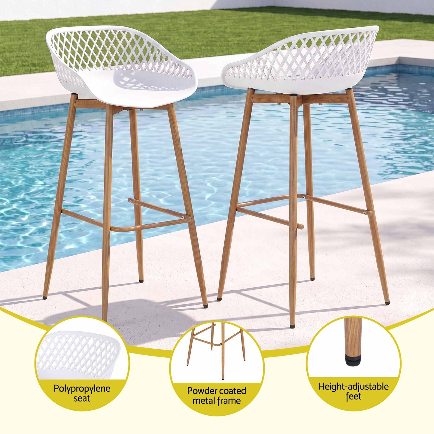 Gardeon 4-Piece Outdoor Bar Stools Plastic Metal Dining Chair Balcony White