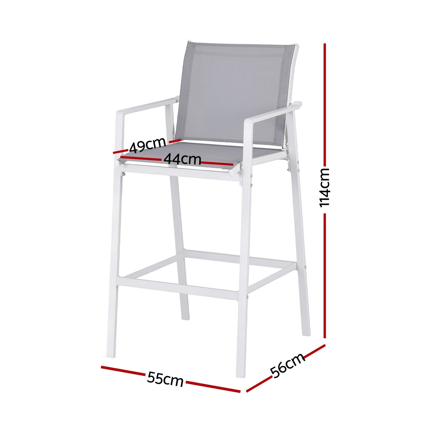 Outdoor Bar Stools Set – Steel Frame, Textilene Fabric, White