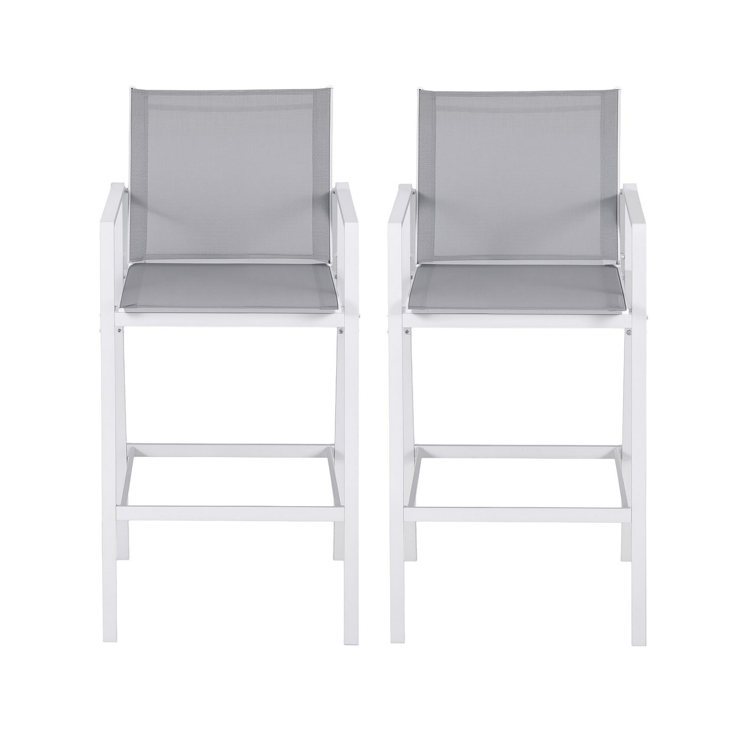 Outdoor Bar Stools Set – Steel Frame, Textilene Fabric, White