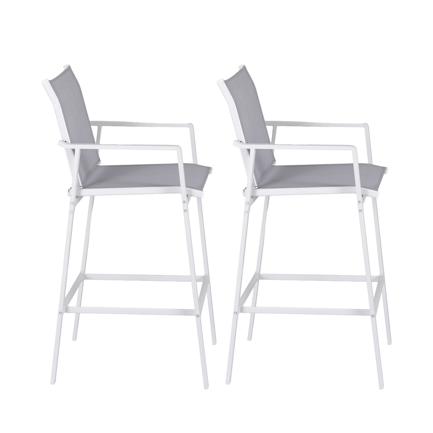 Outdoor Bar Stools Set – Steel Frame, Textilene Fabric, White