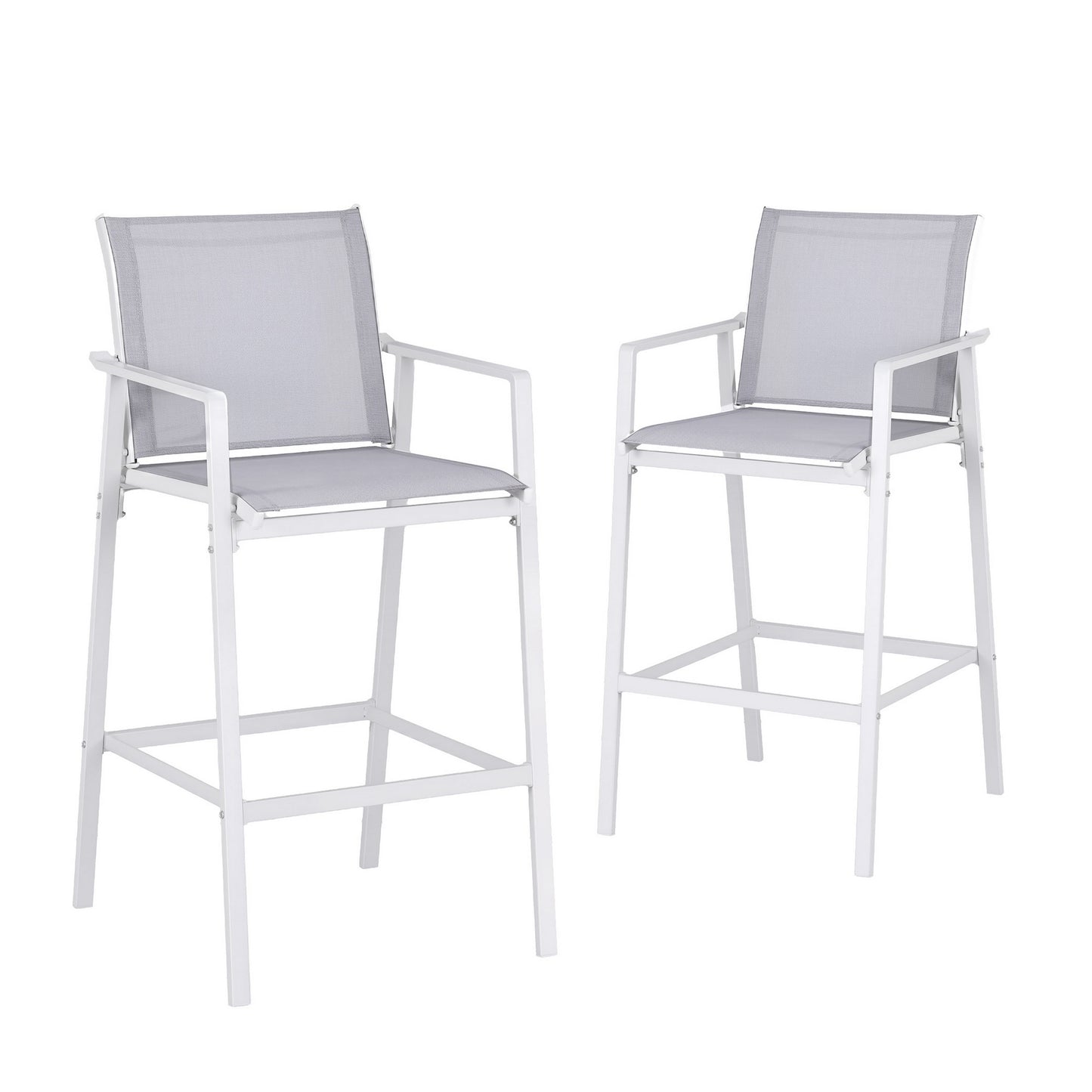Outdoor Bar Stools Set – Steel Frame, Textilene Fabric, White