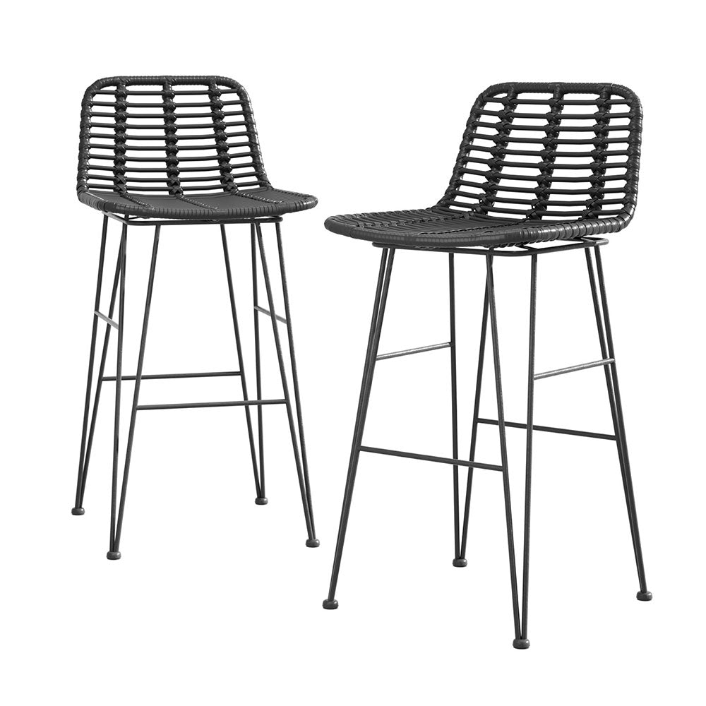 TWSC 2x Outdoor Bar Stools Rattan Black