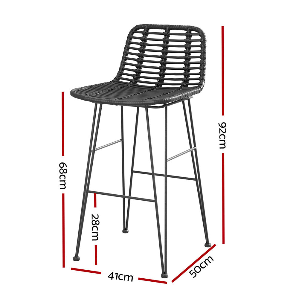 TWSC 2x Outdoor Bar Stools Rattan Black