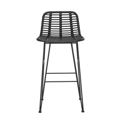 TWSC 2x Outdoor Bar Stools Rattan Black