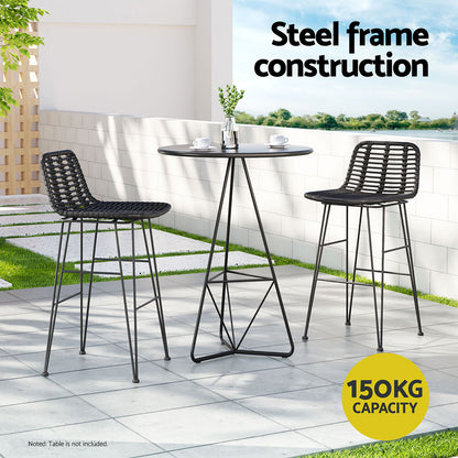 TWSC 2x Outdoor Bar Stools Rattan Black