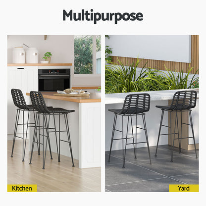 TWSC 2x Outdoor Bar Stools Rattan Black