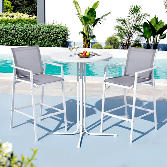 Outdoor 3-Piece Bar Set – Steel Frame, White Patio Bistro Furniture
