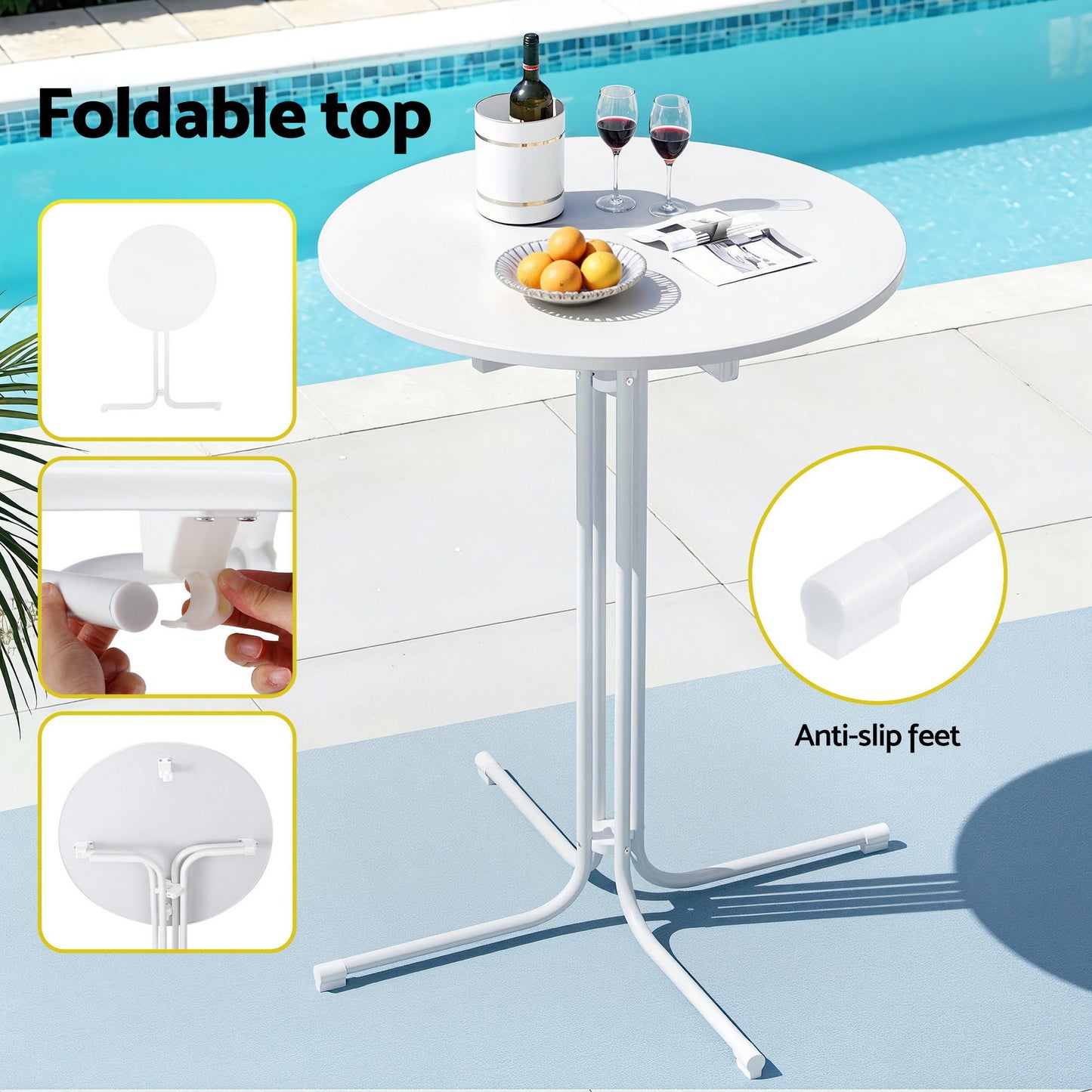 TWSC 3PC Outdoor Bar Set Stools Dining Chairs Table Patio Furniture Bistro Set Steel White