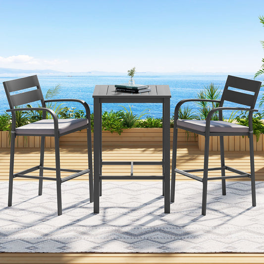 TWSC 3Pcs Outdoor Bar Set Stools Dining Chairs Table Patio Aluminium Bistro Set Black