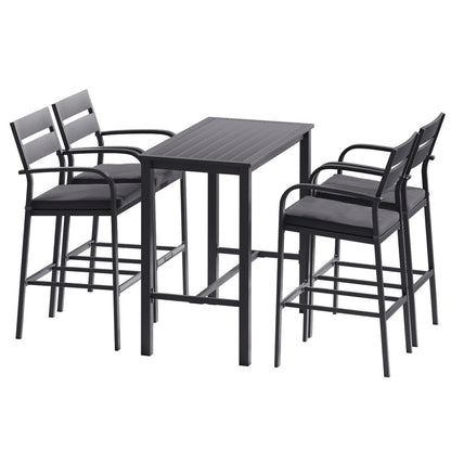 Gardeon outdoor 5-piece patio dining set with dark grey aluminum frame, includes table and chairs for outdoor dining.