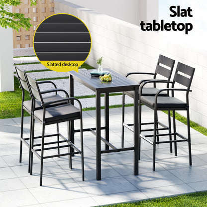 Gardeon outdoor bar set with dark grey aluminum frame, including five patio dining pieces for outdoor entertainment