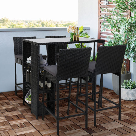 TWSC 5-Piece Outdoor Bar Set Patio Dining Chairs Wicker Table Stools