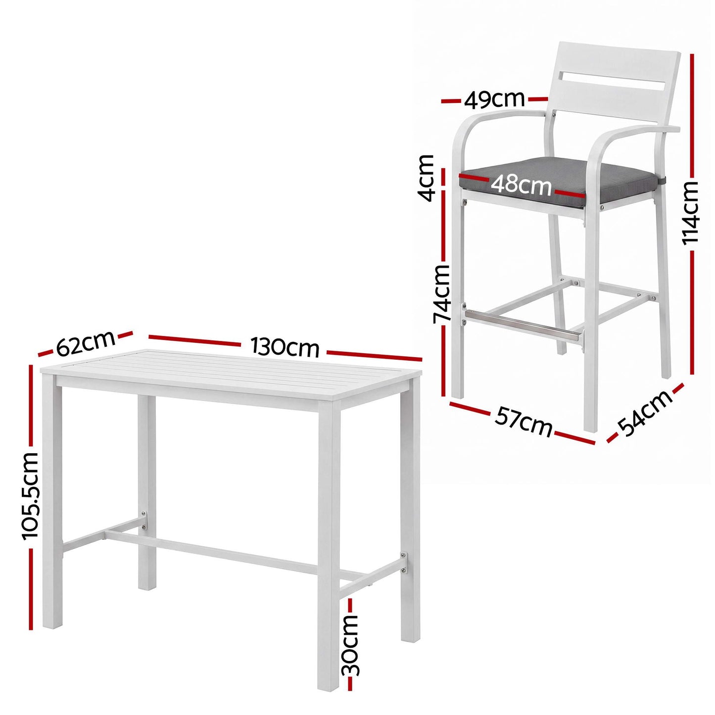 Outdoor Bar Set – Aluminium Table with 4 Patio Dining Stools, White