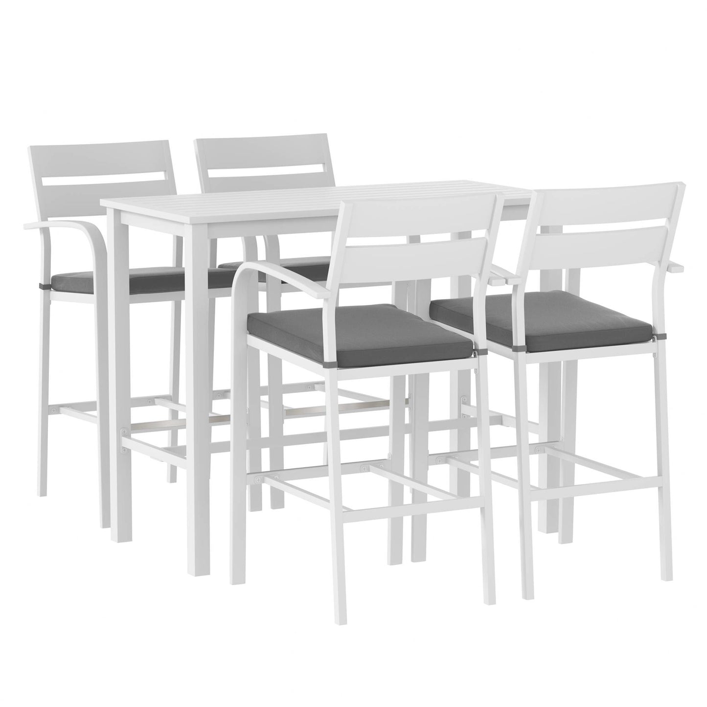 Outdoor Bar Set – Aluminium Table with 4 Patio Dining Stools, White