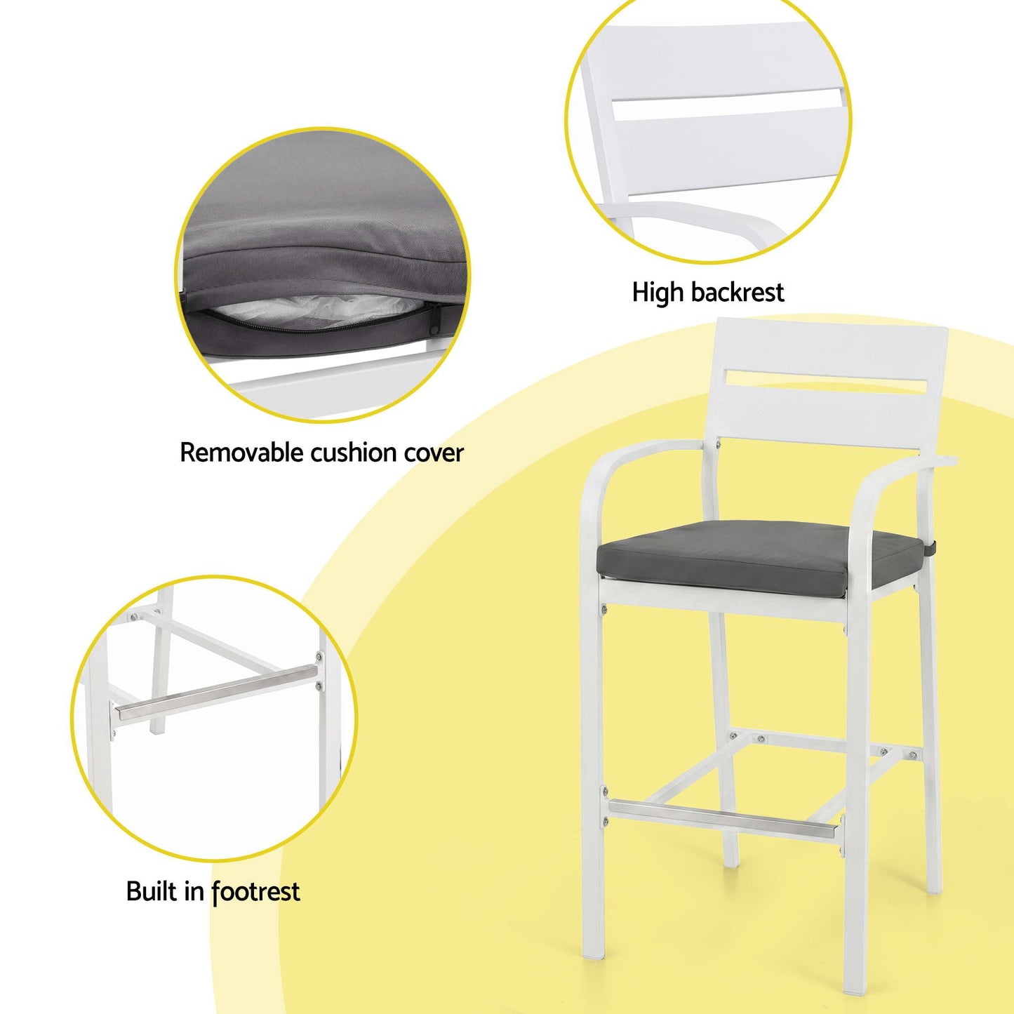 Outdoor Bar Set – Aluminium Table with 4 Patio Dining Stools, White