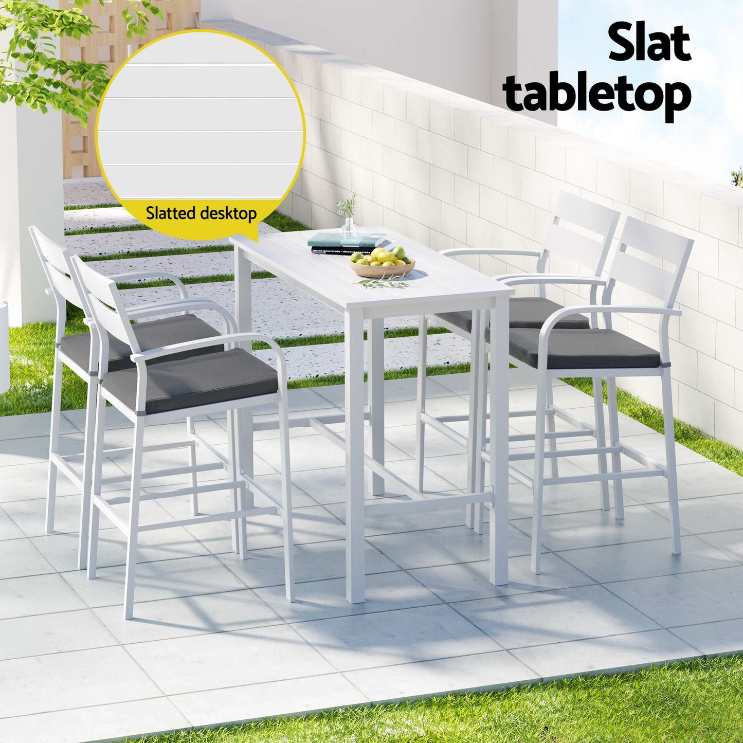 Outdoor Bar Set – Aluminium Table with 4 Patio Dining Stools, White