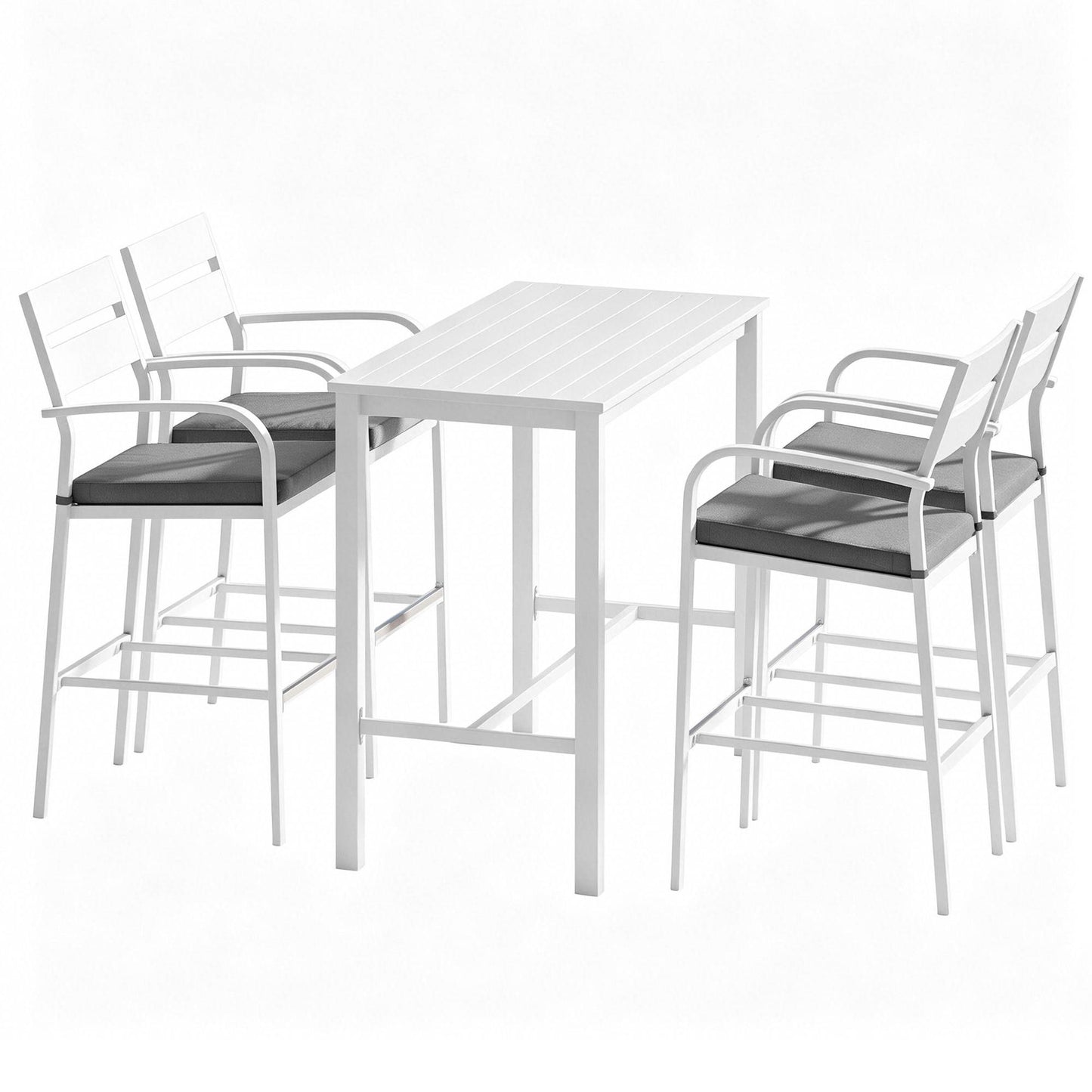 Outdoor Bar Set – Aluminium Table with 4 Patio Dining Stools, White