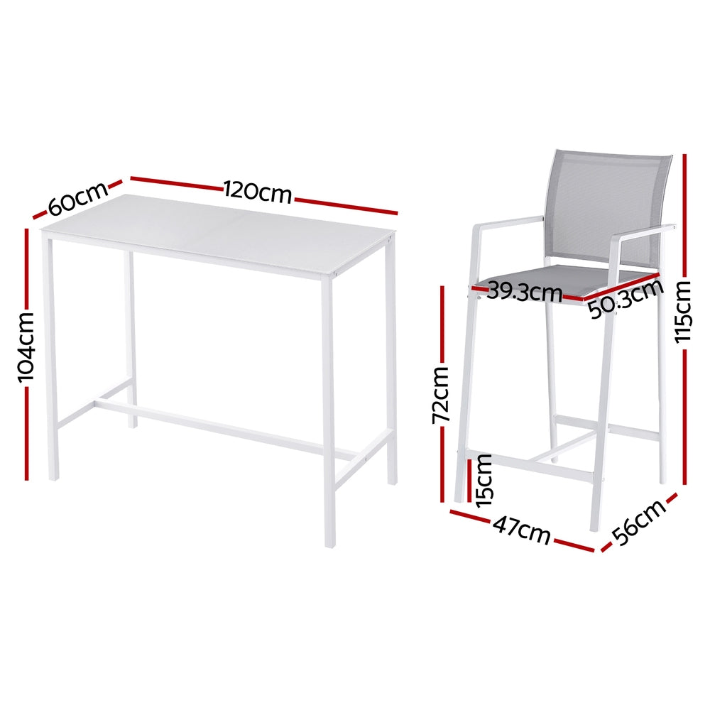 7-Piece Outdoor Bar Set – Steel Frame, White Patio Bistro Table with Stools