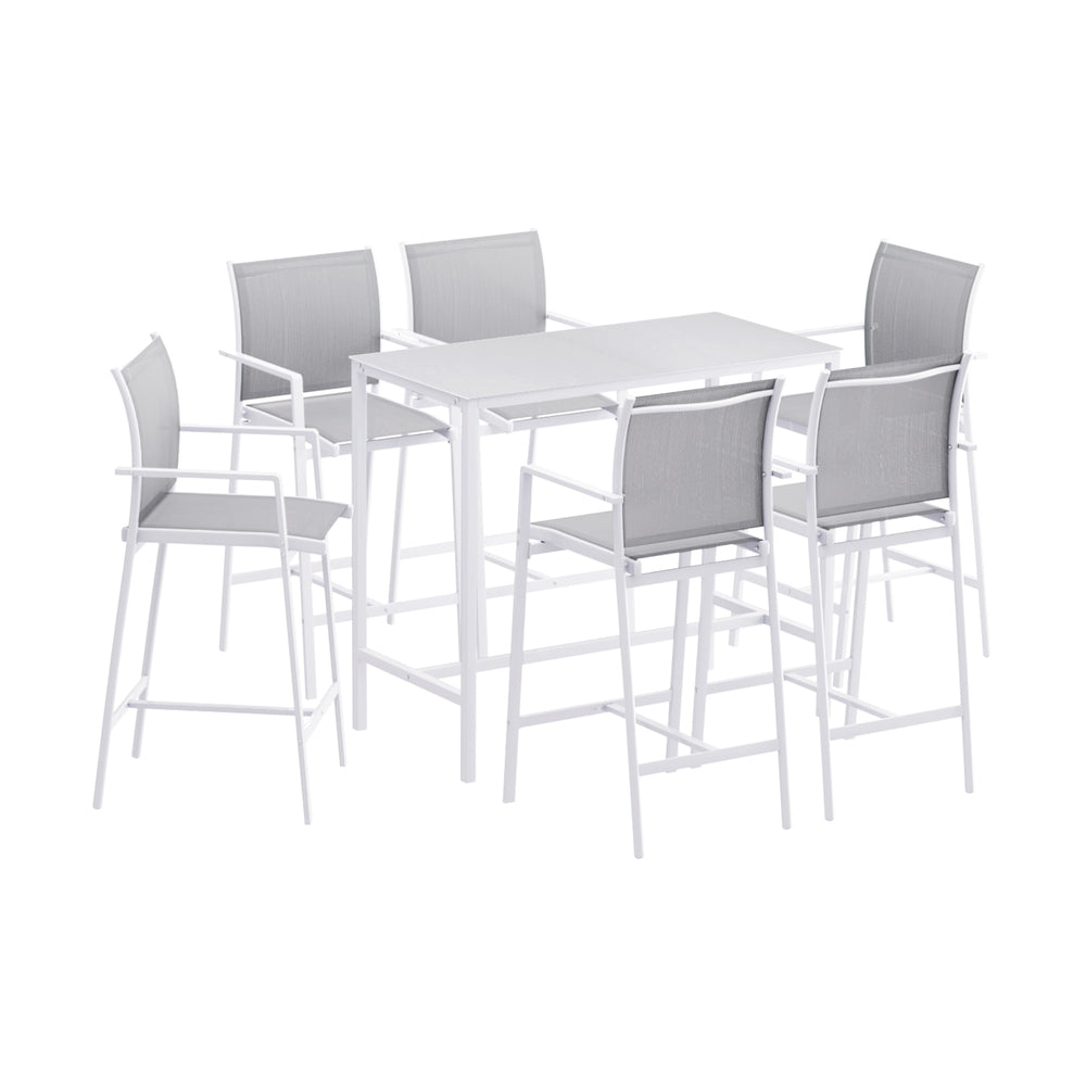 7-Piece Outdoor Bar Set – Steel Frame, White Patio Bistro Table with Stools