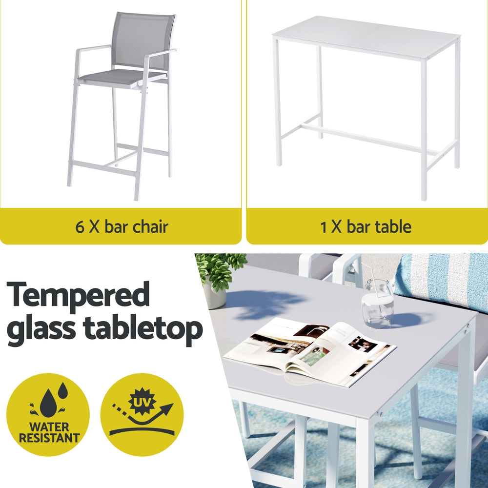 7-Piece Outdoor Bar Set – Steel Frame, White Patio Bistro Table with Stools