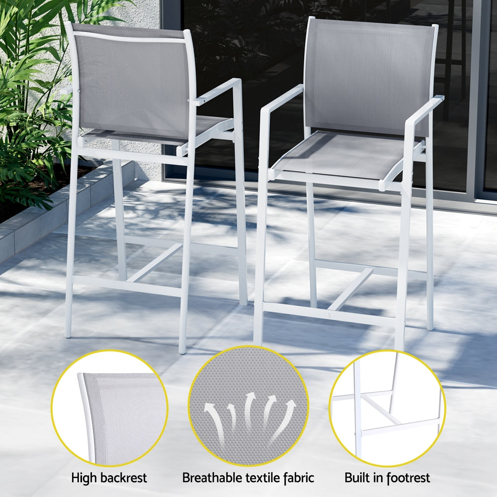 7-Piece Outdoor Bar Set – Steel Frame, White Patio Bistro Table with Stools