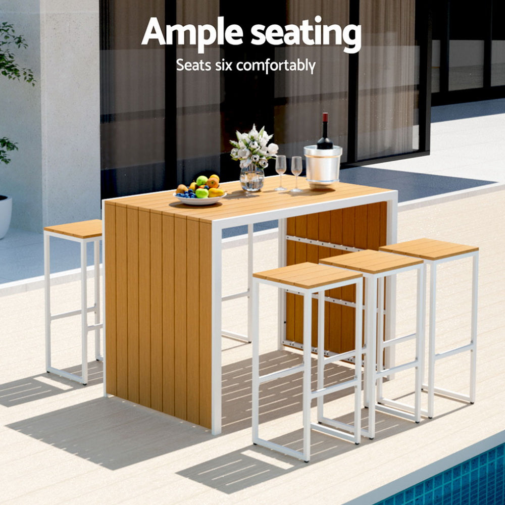 TWSC 7-Piece Outdoor Bar Set Table Chairs Patio Bistro Set 6 Seater