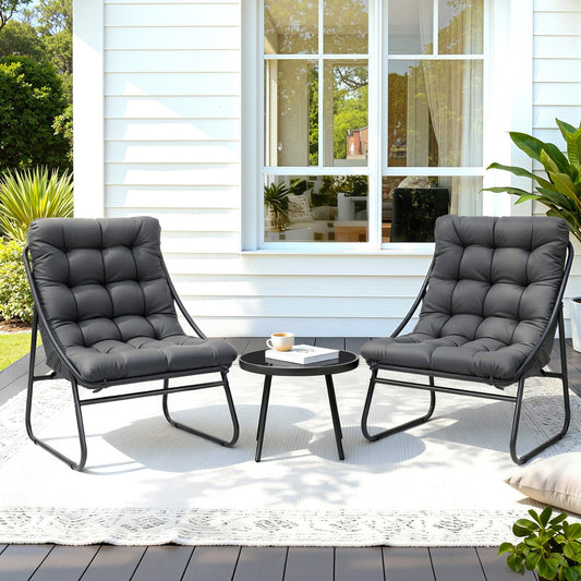 Bistro Set – Steel Frame with Tempered Glass Table and Cushioned Chairs