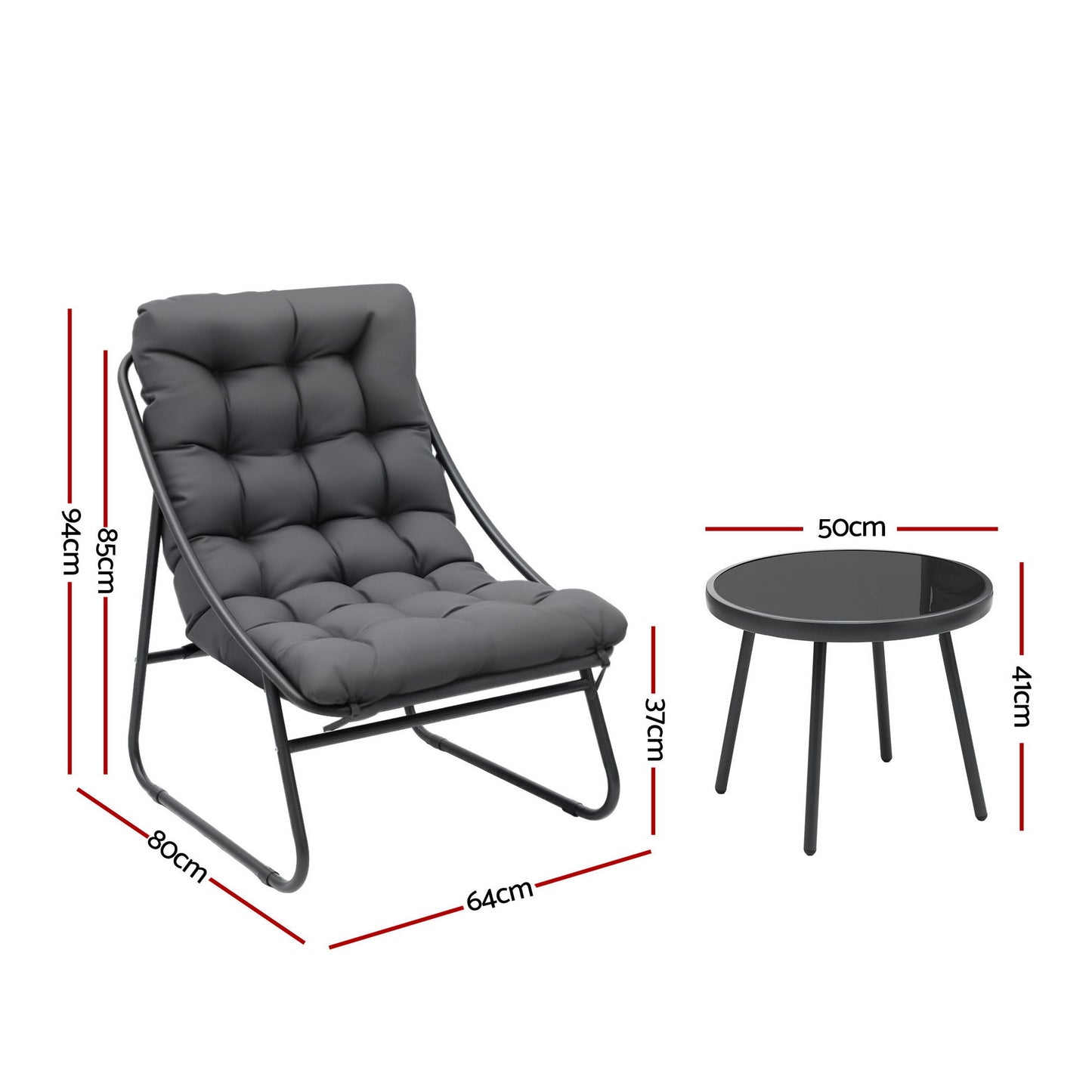 Bistro Set – Steel Frame with Tempered Glass Table and Cushioned Chairs
