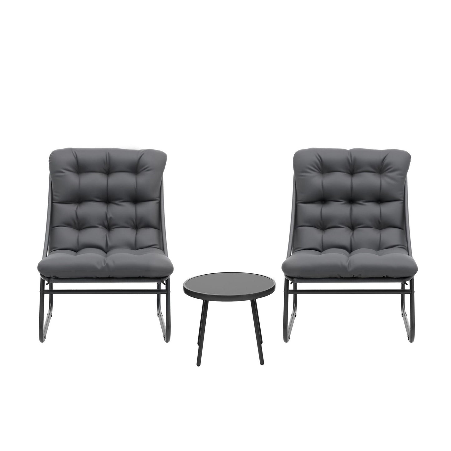 Bistro Set – Steel Frame with Tempered Glass Table and Cushioned Chairs