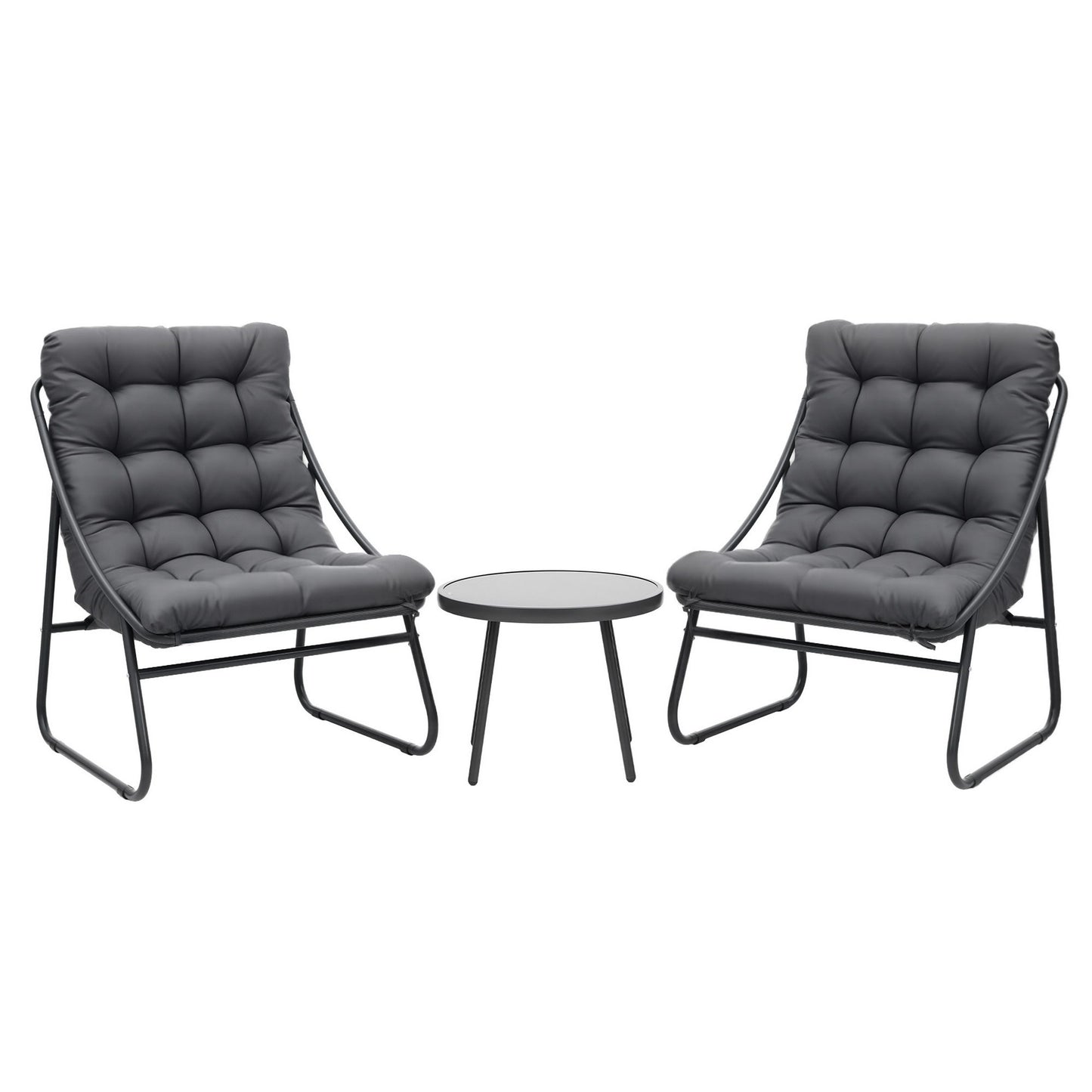Bistro Set – Steel Frame with Tempered Glass Table and Cushioned Chairs