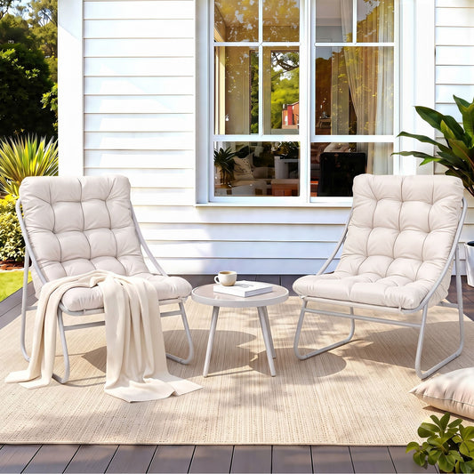 TWSC 3PC Outdoor Bistro Set Patio Furniture Table and Chairs Steel Dining Chair Khaki