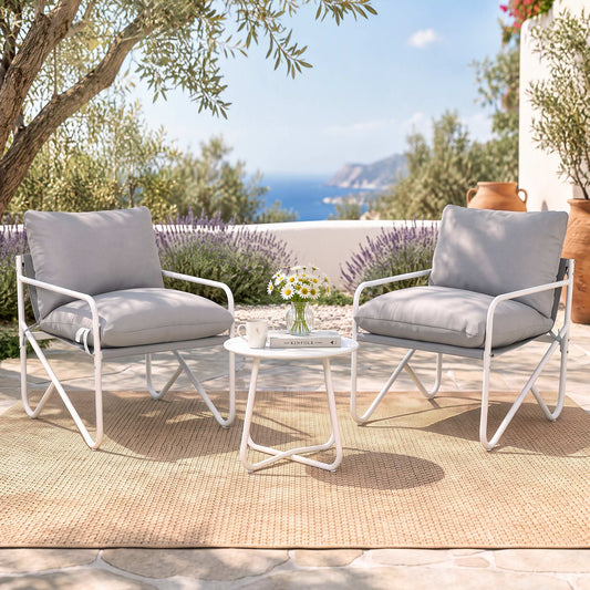 TWSC Outdoor Bistro Set 3 Piece Patio Furniture Conversation Table and Chairs Grey