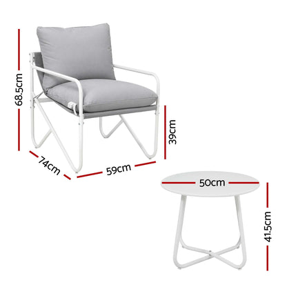 TWSC Outdoor Bistro Set 3 Piece Patio Furniture Conversation Table and Chairs Grey