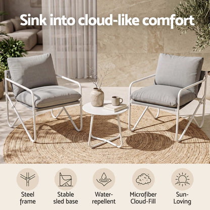 TWSC Outdoor Bistro Set 3 Piece Patio Furniture Conversation Table and Chairs Grey