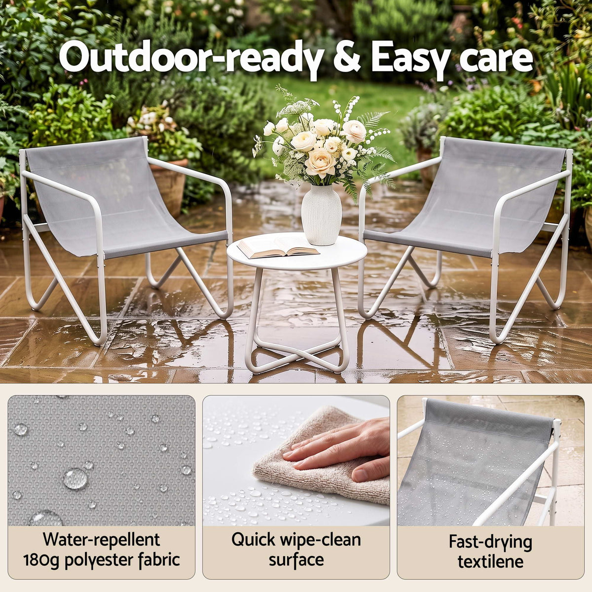 TWSC Outdoor Bistro Set 3 Piece Patio Furniture Conversation Table and Chairs Grey