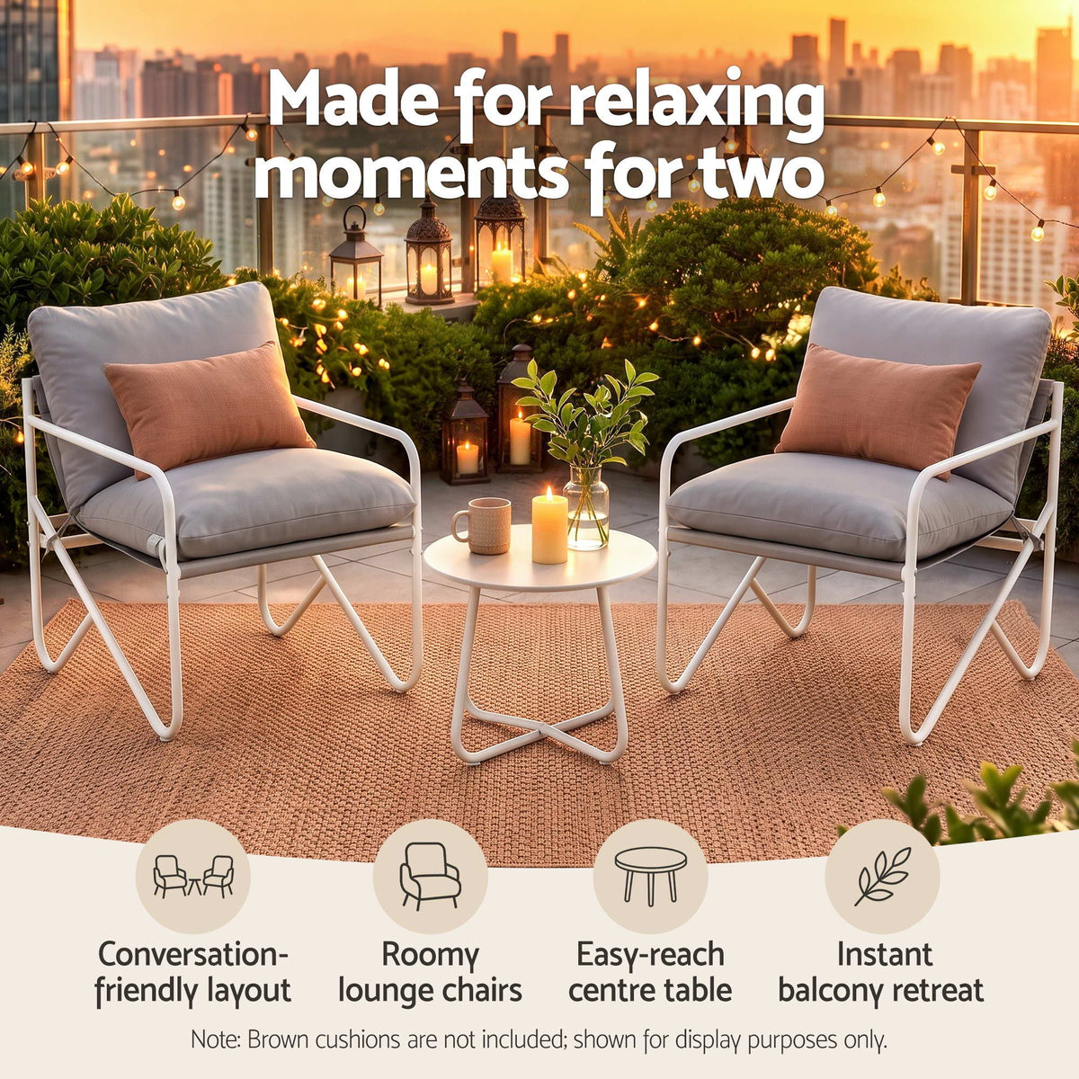 TWSC Outdoor Bistro Set 3 Piece Patio Furniture Conversation Table and Chairs Grey