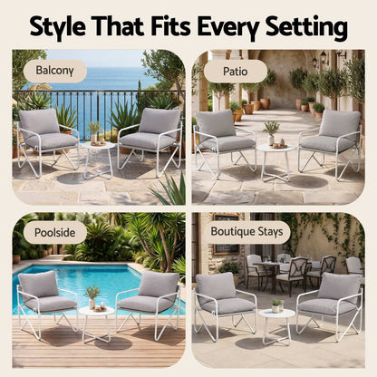 TWSC Outdoor Bistro Set 3 Piece Patio Furniture Conversation Table and Chairs Grey