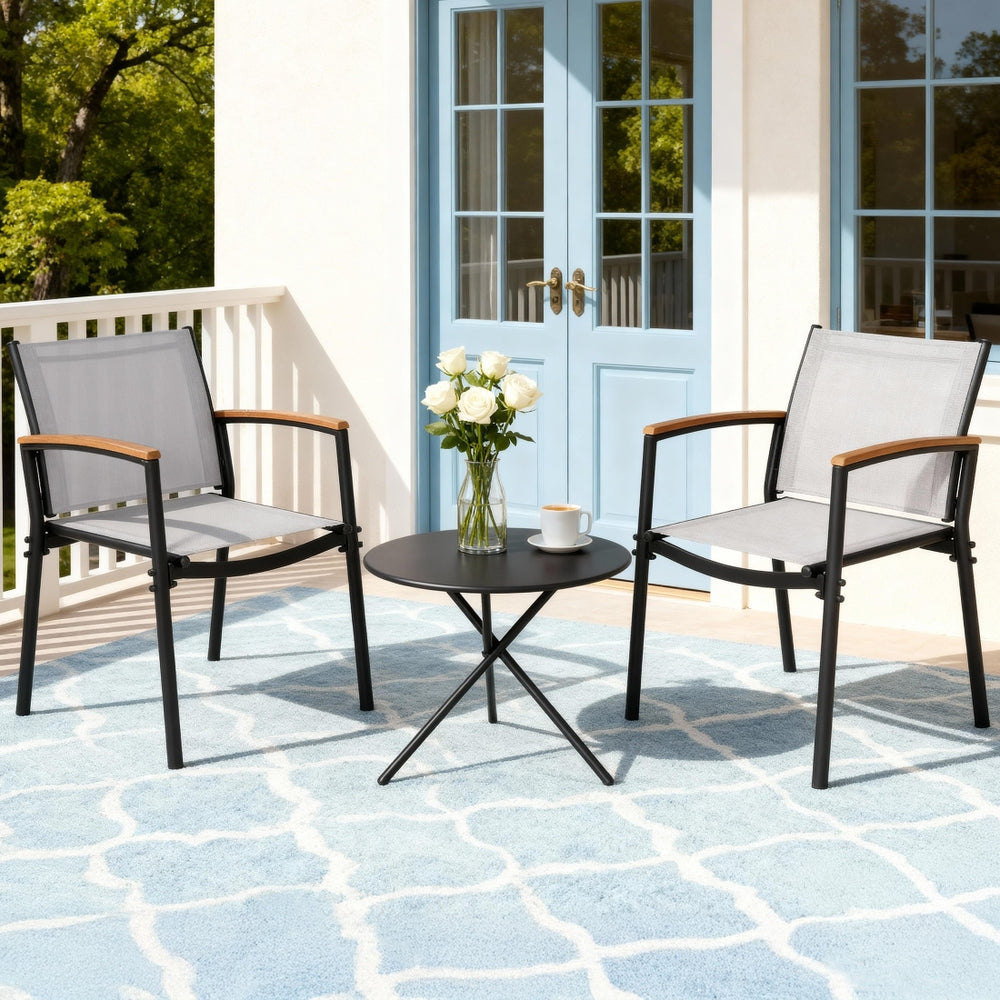 TWSC 3PC Outdoor Bistro Set Table and Chairs Steel Dining Chair Patio Furniture Textilene