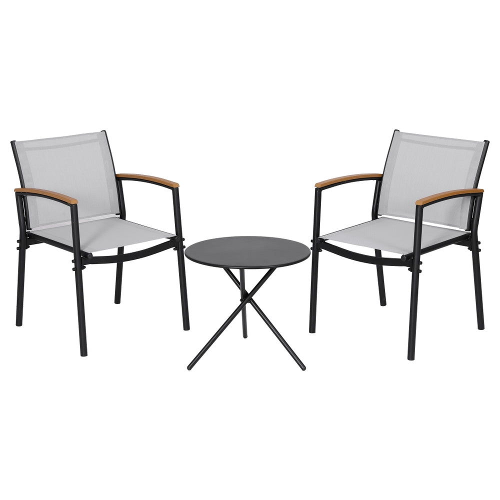 TWSC 3PC Outdoor Bistro Set Table and Chairs Steel Dining Chair Patio Furniture Textilene