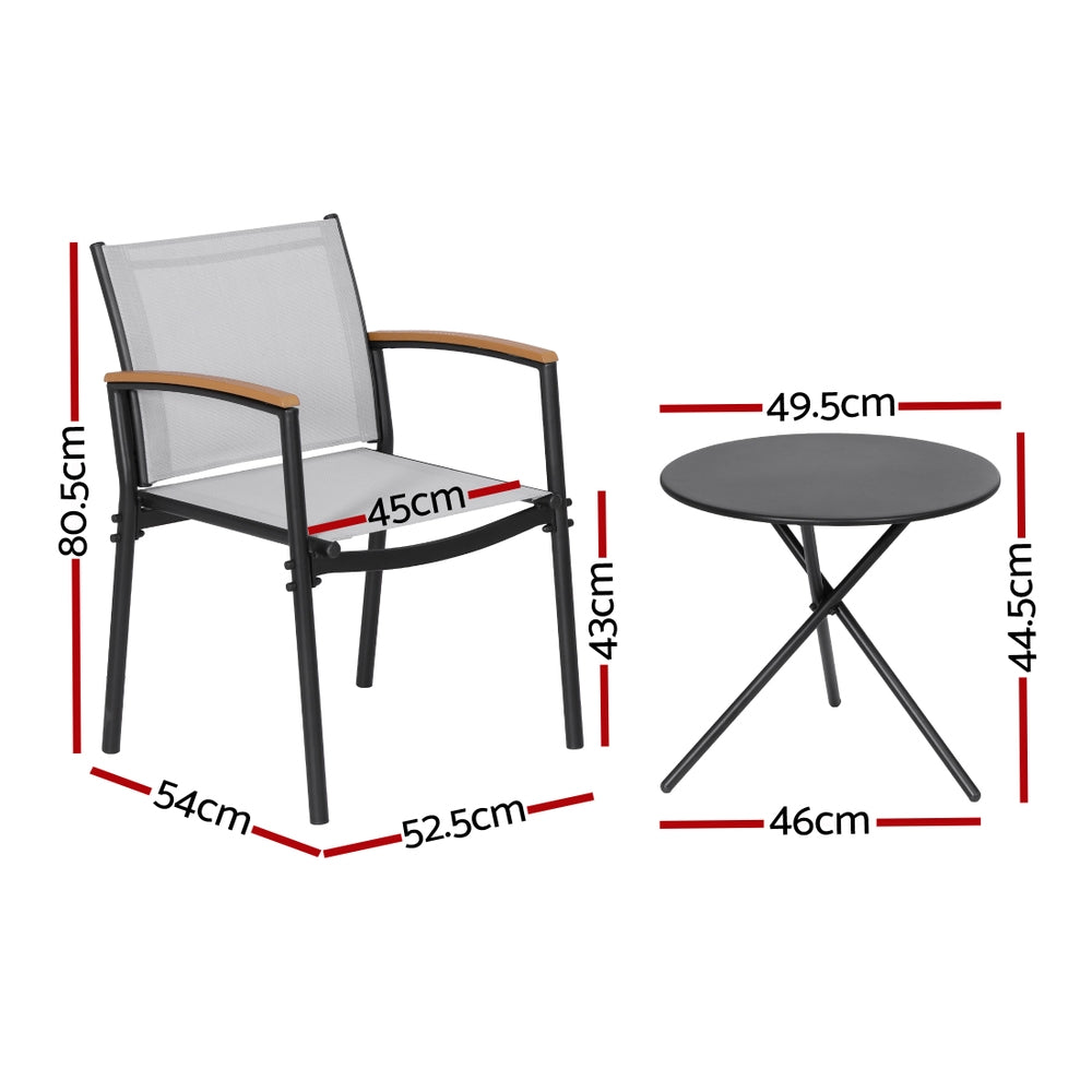 TWSC 3PC Outdoor Bistro Set Table and Chairs Steel Dining Chair Patio Furniture Textilene