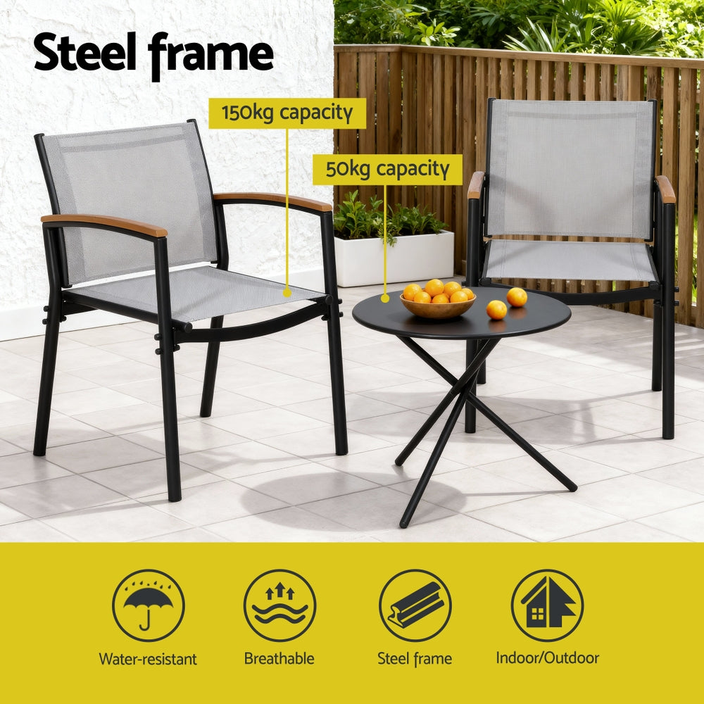TWSC 3PC Outdoor Bistro Set Table and Chairs Steel Dining Chair Patio Furniture Textilene