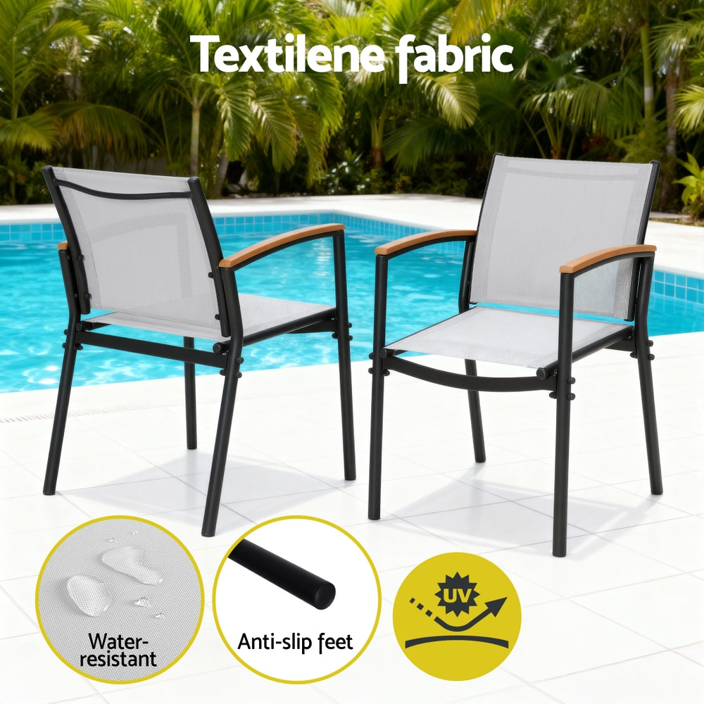 TWSC 3PC Outdoor Bistro Set Table and Chairs Steel Dining Chair Patio Furniture Textilene