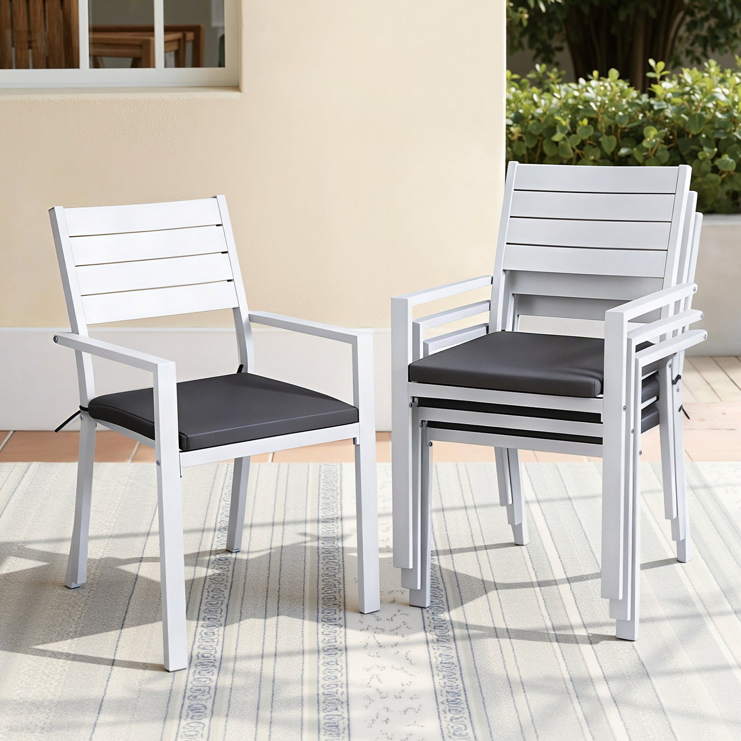 Outdoor Dining Chairs Set – Stackable Aluminum Patio Lounge, White, 4 Pieces