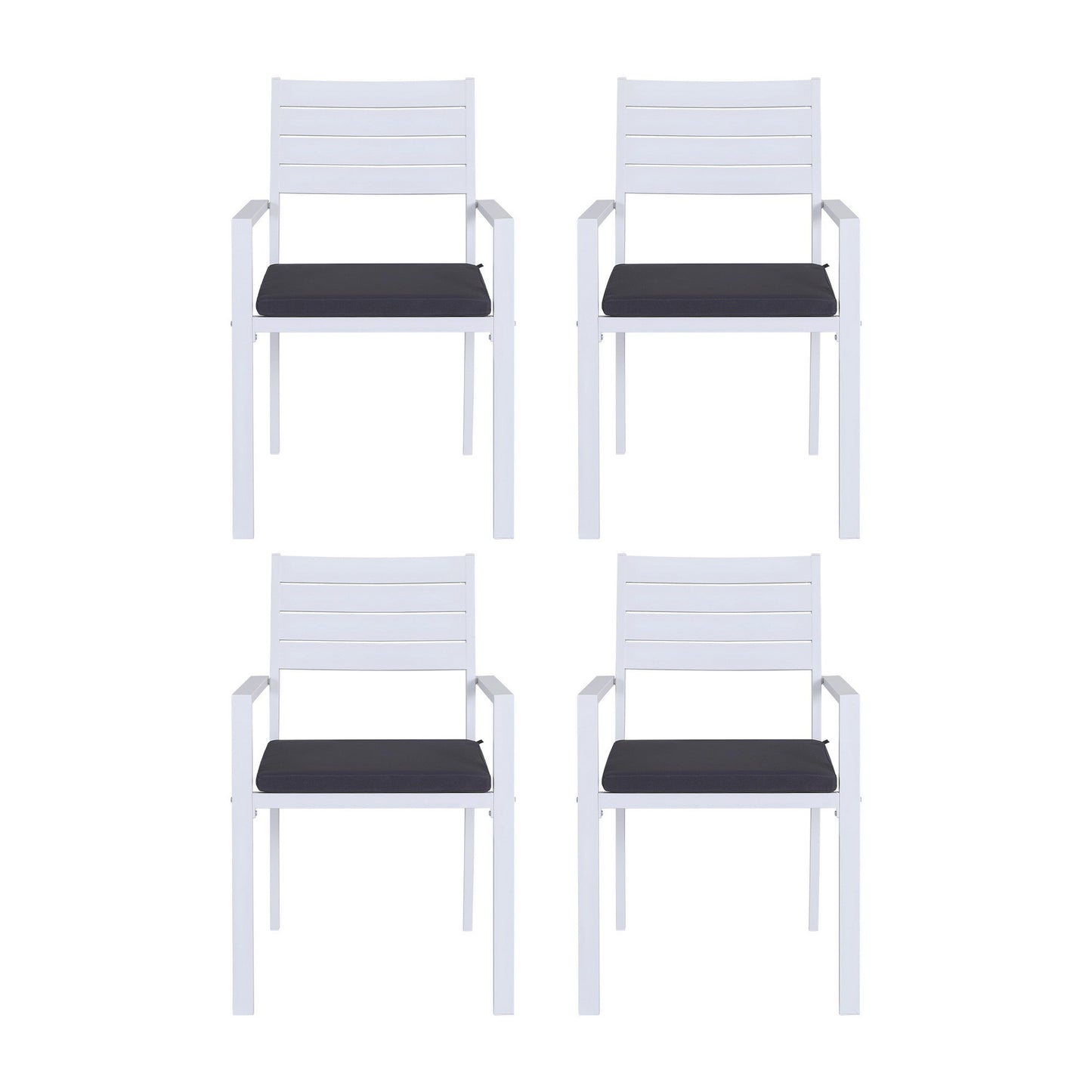 Outdoor Dining Chairs Set – Stackable Aluminum Patio Lounge, White, 4 Pieces
