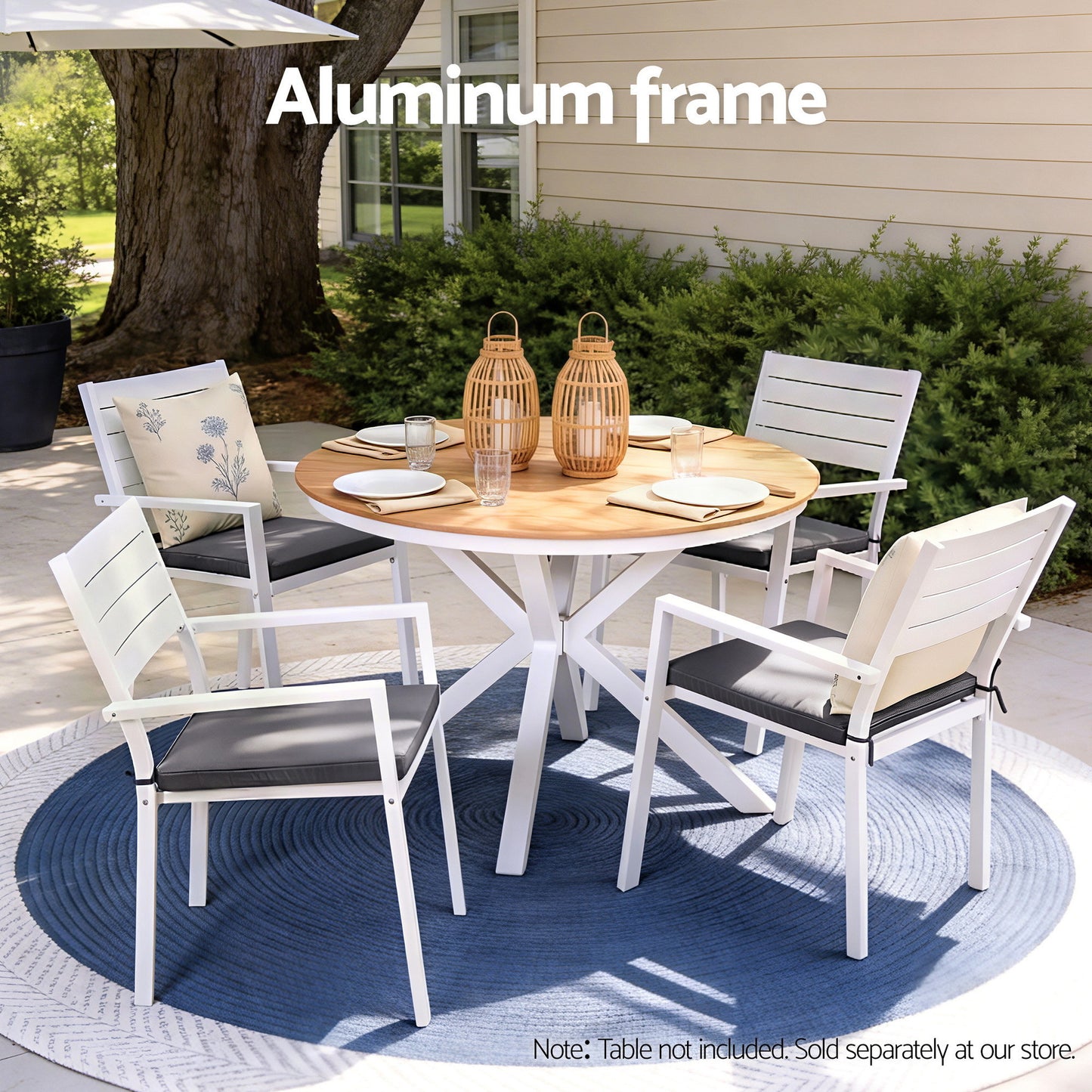 Outdoor Dining Chairs Set – Stackable Aluminum Patio Lounge, White, 4 Pieces