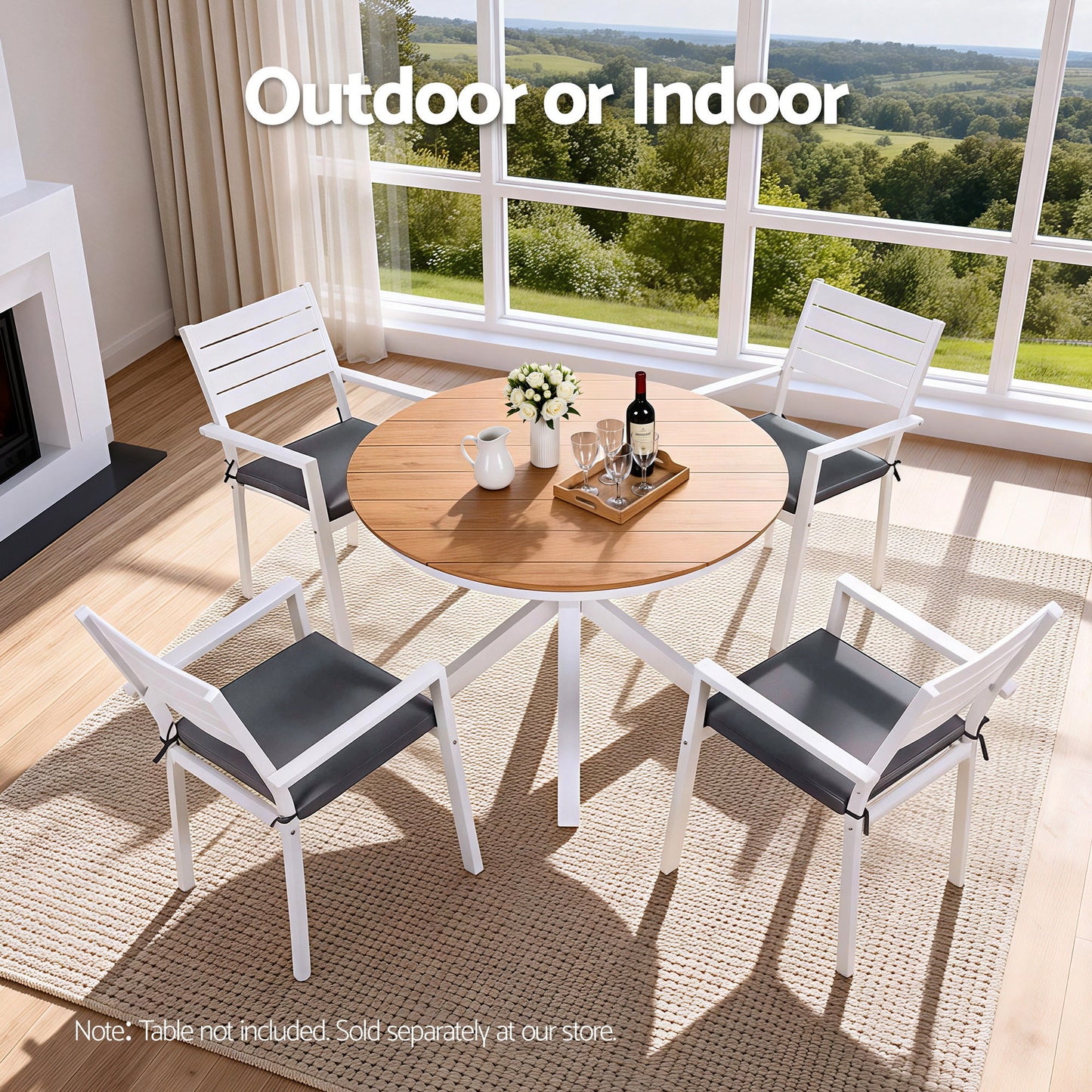 Outdoor Dining Chairs Set – Stackable Aluminum Patio Lounge, White, 4 Pieces