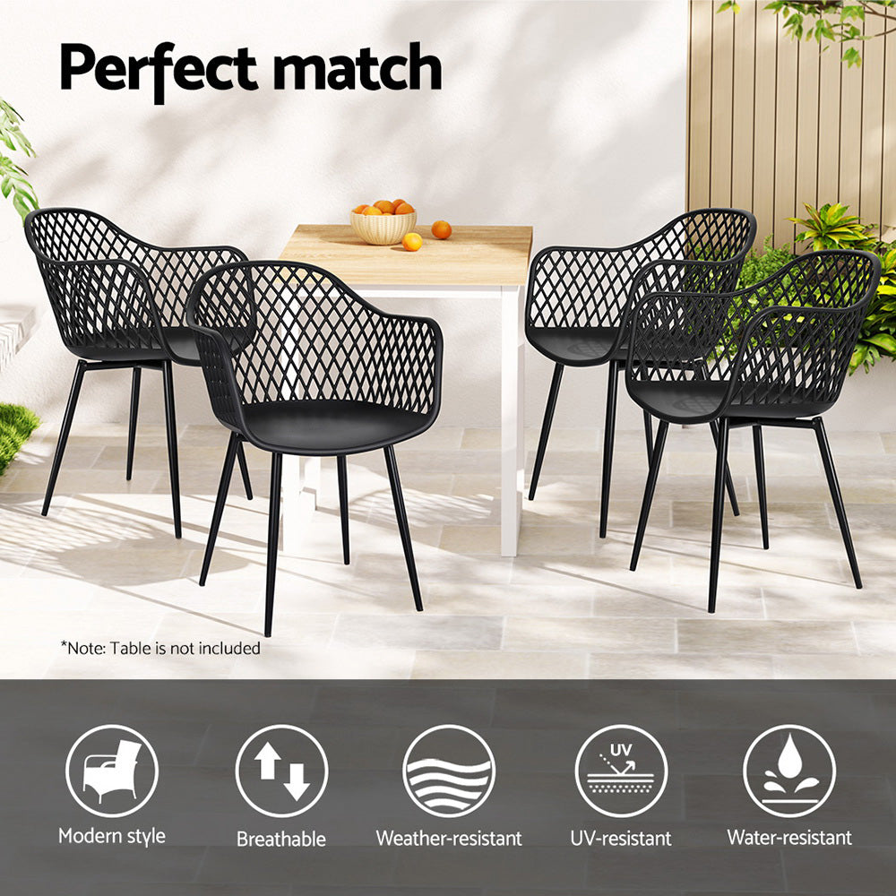 Outdoor Dining Chairs – Water & UV Resistant, Black PP, Set of 4