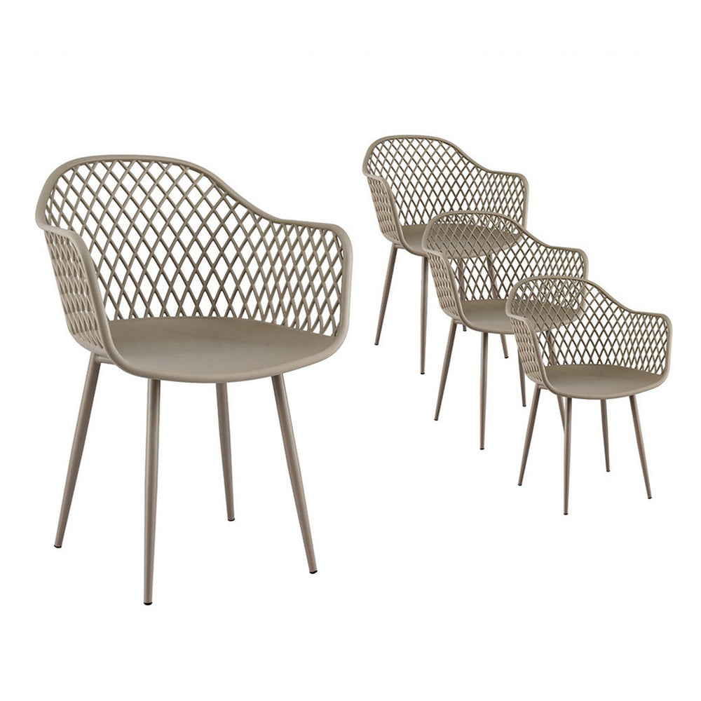 Outdoor Dining Chairs Set – Water and UV-Resistant Coffee PP Lounge Chairs, 4-Pack