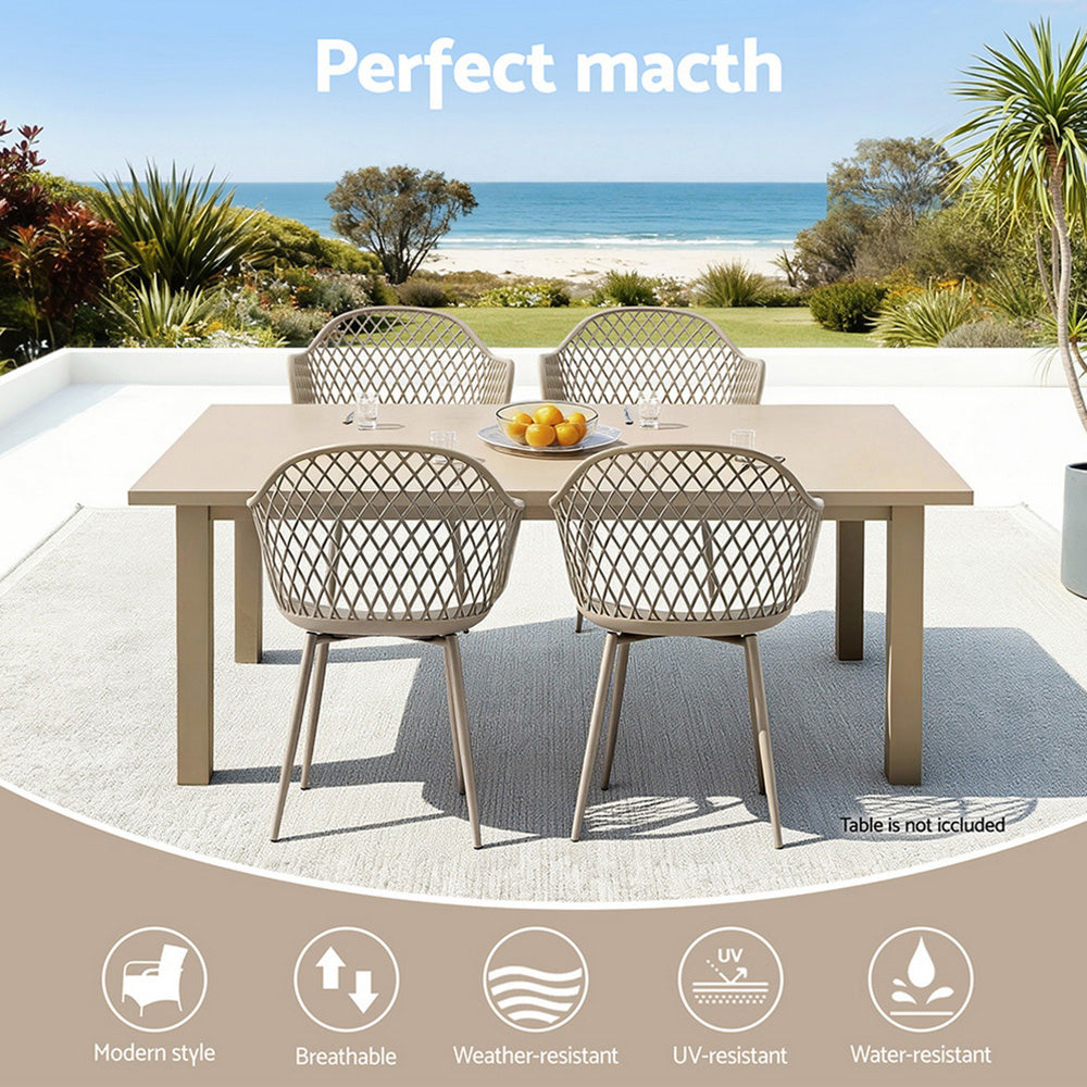 Outdoor Dining Chairs Set – Water and UV-Resistant Coffee PP Lounge Chairs, 4-Pack